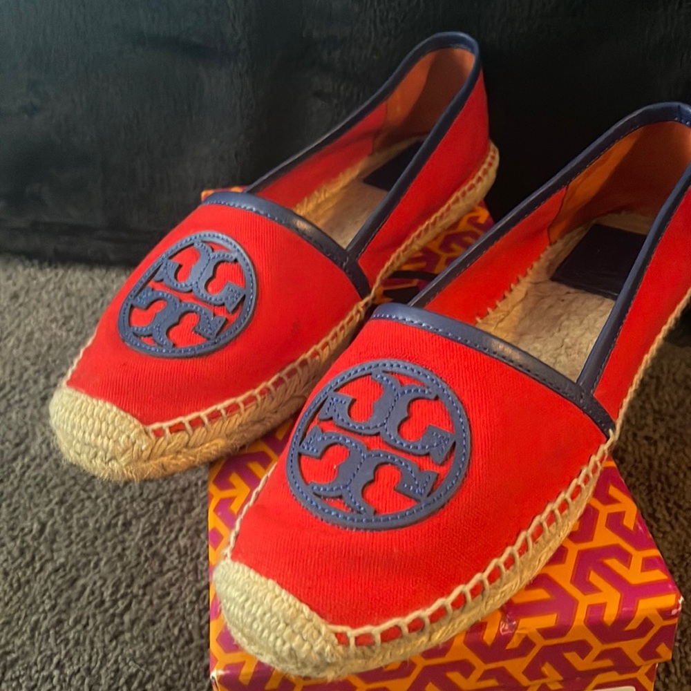 Red and blue Tory Burch shoes